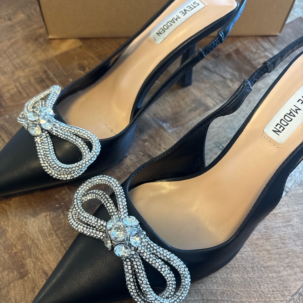 Steve Madden Black Heels with Crystal Embellishments